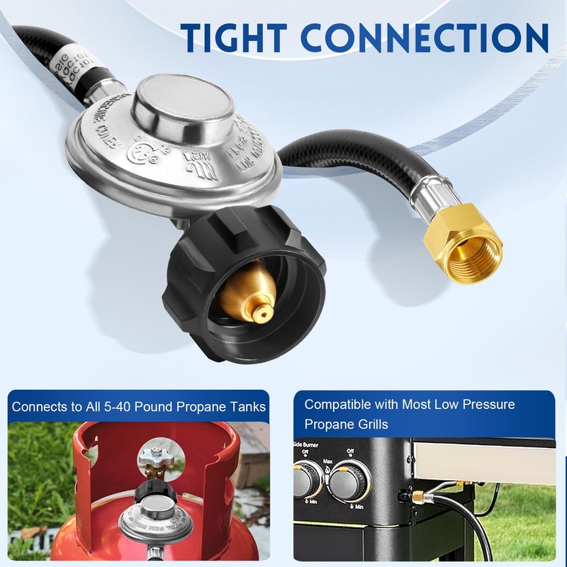 GasSaf 8 FT Propane Regulator with Hose, Grill Regulator Hose