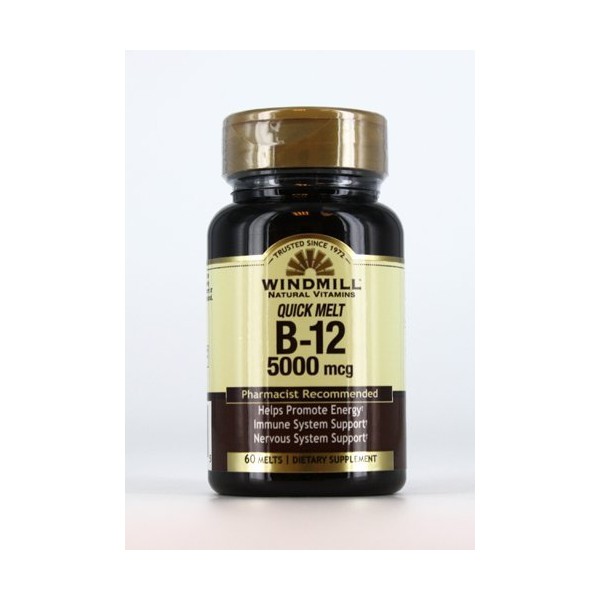 Windmill Quick Melt Vitamin B-12 5000 MCG Dietary Supplement, 60 Count (3)