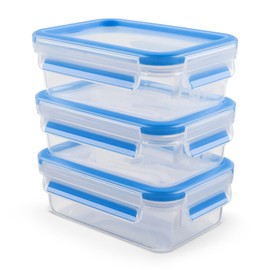 Emsa 508558 Food Clip & Close, Plastic, Transparent / Blue 1 Liter, Set of 3 boxes