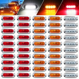 ALFU 50PCS 12-24V 4 LED Side Marker Indicator Lights Front Rear Tail Clearance Lamp for Trailer Truck Boat Deck RV Camper - Chrome Bezel, Amber/White/Red