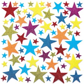Baker Ross FC750 Glitter Stars Foam Rubber Stickers - Pack of 210 Large Pack Stars Foam Stickers for Children for Crafts, Design and Decorating