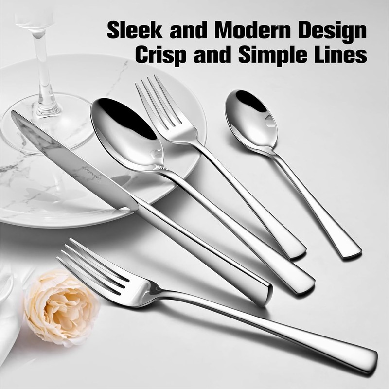 KINGSTONE 18/10 Stainless Steel Flatware, 5-Piece Forged Silverware Set for
