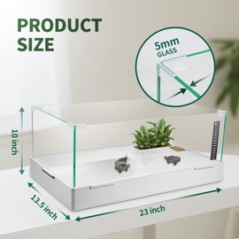 BETAZOOER Turtle Tank with Adjustable Water Pump Filter, Full View Visually Tortoise Aquarium Habitat, Glass Material Easy Changing Water&Clean for Small Amphibious Creatures Reptiles (23"×13.5"×10")