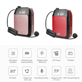 Portable Voice Speaker Amplifier for Teachers with Wireless Microphone Headset Waistband Rechargeable Personal BT Speaker Support Music Recording FM Radio for Classroom Meeting Training Tour Guides Promotions Singing