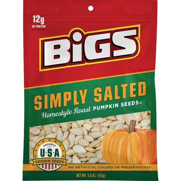 BIGS Pumpkin Seeds, Lightly Salted, Keto Friendly Snack, 5.0 oz (Pack of 12)