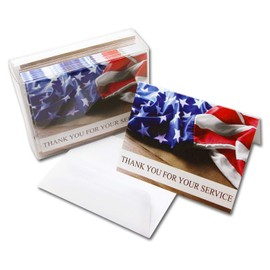 American Flag Thank You for Your Service Cards - USA - Patriotic - Military - Blank on The Inside - Includes 24 Cards and Envelopes - 5.5" x 4.25"(24 Pack)