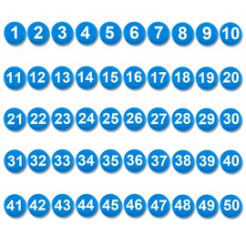50pcs 1-50 Magnetic Numbers, Round Magnets for Refrigerator, Whiteboard, Dry Erase Boards, Home, Classroom, Office, Fridge (0.8" Diameter, Blue)