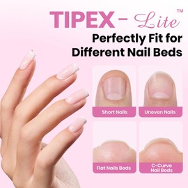 Beetles Tipex Lite Apex Nail Tips, Square Short, 256pcs 16 Sizes,Pre-Building Pre-Etched Acrylic Nail Tips for Flat Nails & Natural Nail Beds