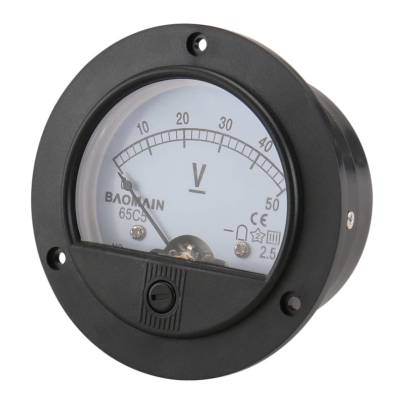 Baomain DC 50V Round Voltmeter Voltage Meter 65C5 Gauge Analog