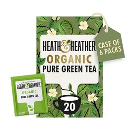 Heath & Heather Organic Pure Green Tea | Individually Wrapped Caffeine-Free Herbal Tea Infusions | 6 Packs of 20, Total 120 Tea Bags