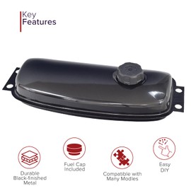 AlveyTech Replacement Fuel Tank with Cap for 150cc-250cc Kandi Go-Karts and Dune Buggies - Metal Gas Storage Tanks with Black Finish, ATV Accessories, Dirt Bikes, 4-Wheeler Mini Bike, Go-Kart Parts