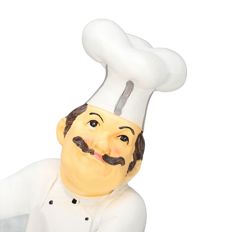 Resin Chef Statue Restaurant Dining Table Decor Holding Red Wine