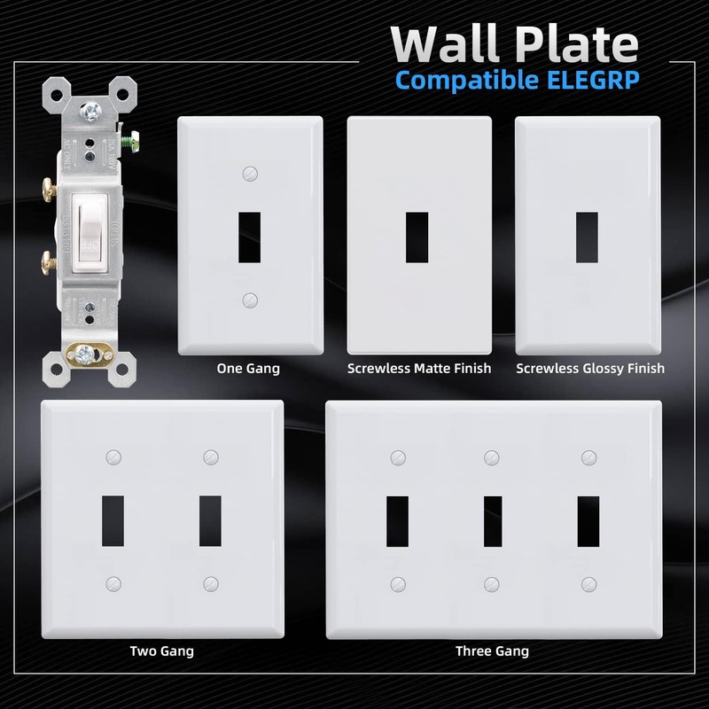 ELEGRP Single Pole Toggle Light Switch with Plate, 15 Amp,