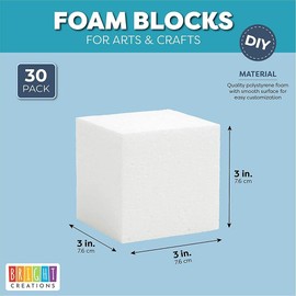 Crafts Foam Cubes, Blocks for Models, Art, DIY Projects (3 in, 30 Pack)