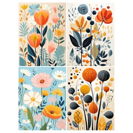 cewlonp 4 Pack Paint by Number for Adults-Adults Paint by Numbers Flowers,Easy Canvas Adults Paint by Numbers for Gift Home Wall Decor(4 Pack,12x16inch)