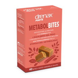 Drenax Forte MetabolBites Integratore Alimentare con Moringa, Maté, Cannella, Cromo e Piperina – Supporto al Metabolismo dei Lipidi e dei Carboidrati – 40 Bites Gusto Caramello Salato
