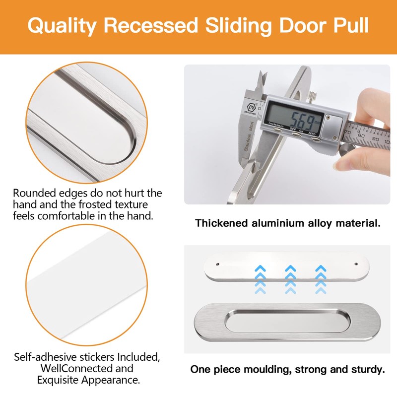 MOROBOR 18CM Self-Stick Oval Sliding Door Pulls, 2pcs Brushed Steel