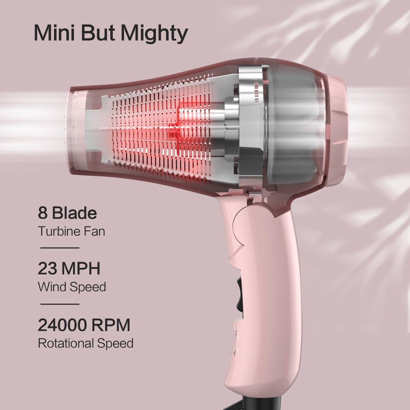 Foldable Travel Hair Dreyr Mini:Dual Voltage Lightweight Blow Dryer with
