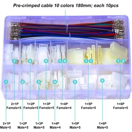 Tcenofoxy JST Molex Cable Connector Kit, Compatible with Molex Mini-Fit Jr 4.2mm Single Row 2P 3P 4P 5P 6P 5557 Housing Male Female with Premium 20AWG Pre-Crimped Cables (TC-4.2-Single)