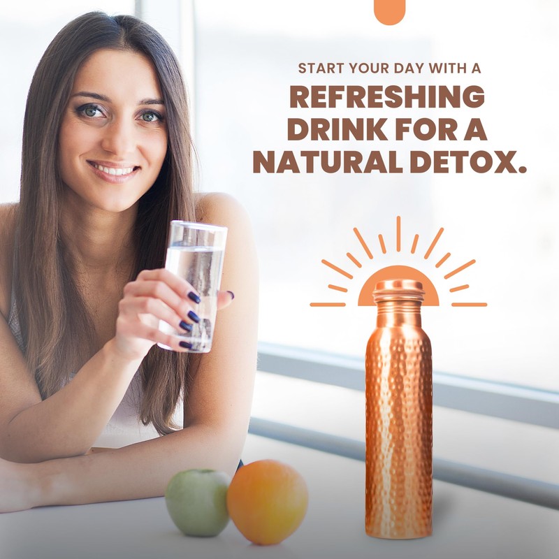 VedVision Copper Water Bottle - 32 Oz Pure Copper Water