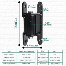 Riyhch 7 inch Black Heavy Duty Gate Hinge, Outdoor Bolt on & Weld on Gate Hinges Roller Bearing, for Large Driveway Vehicular Pedestrian Swing Gates Up to 2200 Pounds(4 Pack)