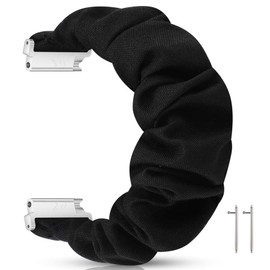 Fit for Garmin Venu Sq Bands Women, 20mm Feminine Elastic Scrunchy Replacement Watch Band Straps Bracelet Wristband Fit for Garmin Vivoactive 3 Music, Galaxy Watch Active 2 (Black)