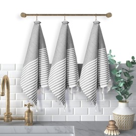 Softopia Cotton Turkish Kitchen Towels 18x26 Inches with Tassels - 4 Pack - Absorbent, Durable, Soft 100% Cotton Dish Towels for Drying & Cleaning - Machine Washable, Quick Dry - Charcoal Grey
