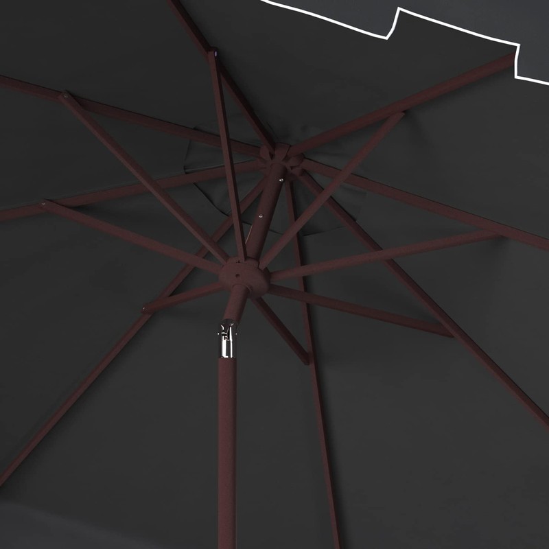 SAFAVIEH 11ft Outdoor Patio Umbrella, Round, Zimmerman Collection, Black, Crank,