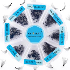 Gemerry Pre-Fanned Volume Eyelashes, Ready-to-Use Fan Eyelash Extension, 12D 8-15 mm Mix, D Cure, 500 Pieces, Premade Fan Eyelash Extension