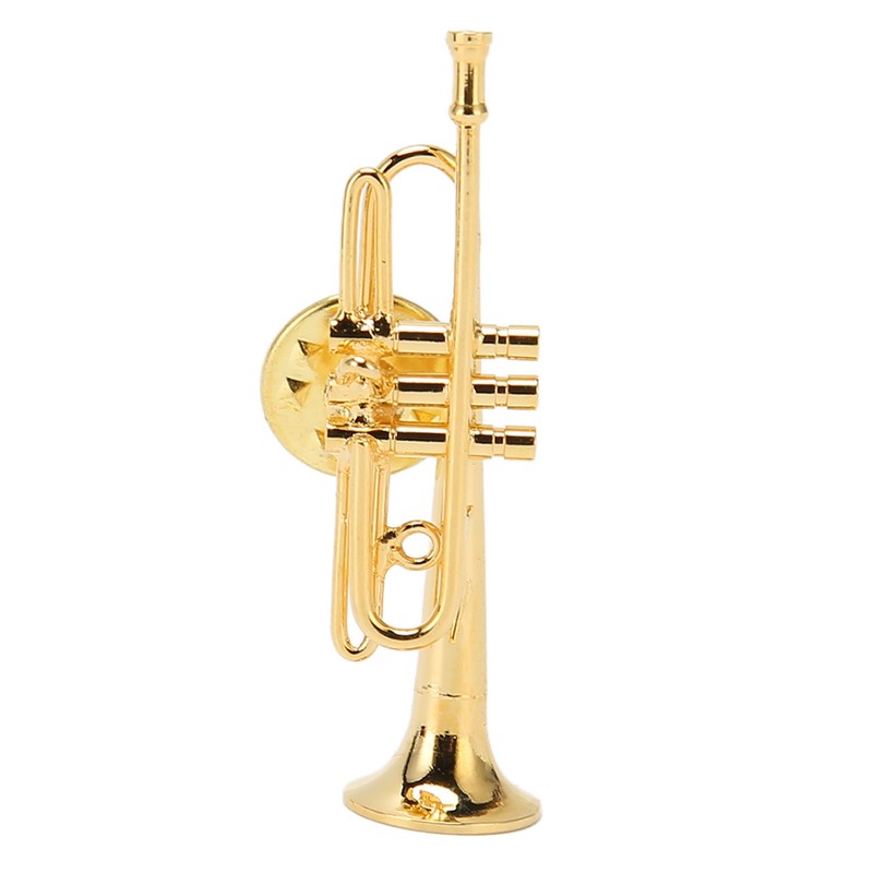 Gold Miniature Trumpet Shaped Lapel Brooch Pin Brass Exquisite Mini