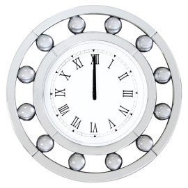 Bowery Hill Round Wall Clock with Circular Floating Crystal in Mirrored