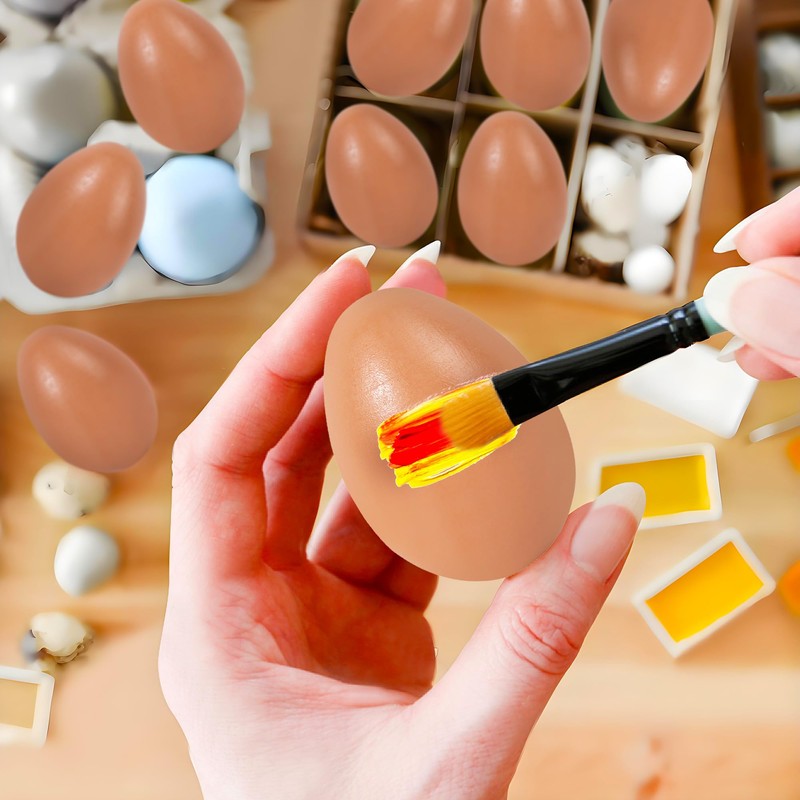 Wooden Easter Eggs,Boxed Wooden Dummy Eggs 6PCS(Brown)