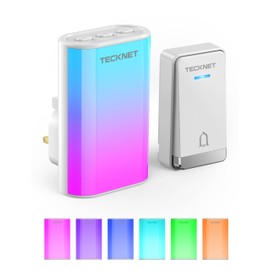 TECKNET Wireless Doorbell, Flashing Doorbell with 6 Bright Colors, 4 Lighting Modes, 5 Volume Levels, 60 Melodies, IP65 Waterproof Door Bells Cordless Great for Home,Office, Elderly & Hearing Impaired