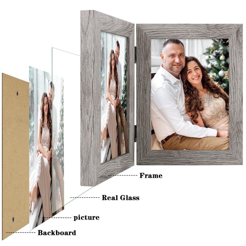 Frametory, 5x7 Double Hinged Picture Frame with Glass Front, Engineered