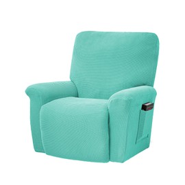 CONRUSER Stretch Recliner Chair Covers, 4-Piece Soft Sofa Cover Thick Single Seat Couch Cover Jacquard Recliner Slipcover with Pocket (Aqua)