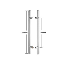 TOGU TG-6017 18 inches Length Heavy-Duty Commercial SUS304 Stainless Steel Push Pull Door Handle/Barn Door Pull Handle/Glass Pulls, Brushed Stainless Steel Handle&Polished Chrome Solid Standoffs