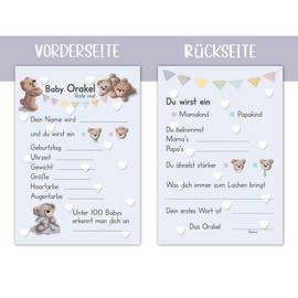 PICTALOO Baby Oracle, the Perfect Baby Shower Game for Girls and Boys, Guessing Game with 25 Tip Cards with Questions, Creative Gift for the Baby Shower, Great Fun for Mum and Guests (Bears)