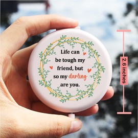 z-crange Friendship Gift Inspirational Pink Engraved Travel Makeup Mirror,Life Can Be Tough My Friend Compact Pocket Mirror for Friends Sister Girl Woman Birthday Graduation Thanksgiving Gifts C1187