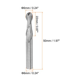 sourcing map Ball End Mill Ball Nose High-Speed Steel 2 Flute Cutter 6 mm Diameter 22 mm Cutting Length 6 mm Shank