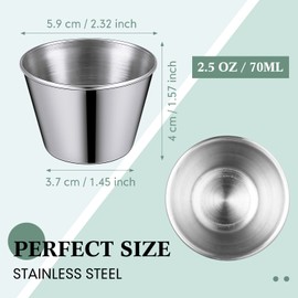 Potchen 48 Pack 2.5 oz Metal Ramekins Sauce Cups Stainless Steel Condiment Cups Round Dipping Containers for Vinegar Butter Ice for Kitchen Restaurant Catering Camping BBQ Party
