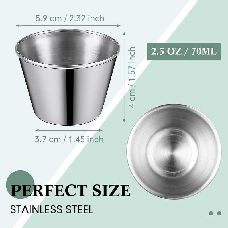Potchen 48 Pack 2.5 oz Metal Ramekins Sauce Cups Stainless
