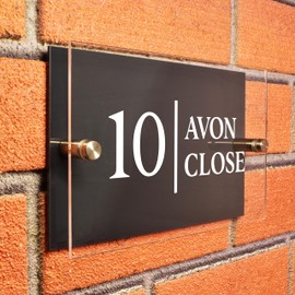 Badgemaster Layered Glass Effect Modern Anthracite Acrylic House Number Sign 20cm x 13cm Centered Vertical Line