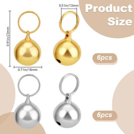 Beebeecraft 1 Box 12Pcs Cat Collar Bells Brass Metal Jingle Bells Charms 18mm Gold Silver Cat Puppy Dog Bells Pendant Accessories for Pets Tracker Necklace Collar Christmas Festival Party Decoration