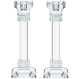 (D) Judaica Tall Clear Crystal Candle Sticks Set of 2 Large Candle Holders