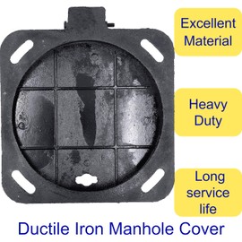 MOSINSBO 12” Cast Iron Manhole Cover and Frame, B Class Black Septic Tank Lid with Base, Round Sewage Basin Cover, Heavy Duty Metal Inspection Lid for Driveway, Concrete, Yard (True 11.8”)