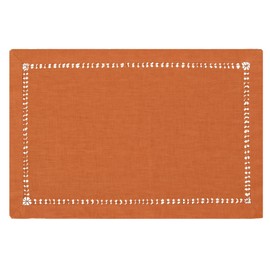 Grelucgo Farmhouse Solid Orange Color Hand Hemstitched Pure Linen Table Place-mats for Fall or Thanksgiving, 100% European Flax Fabric (12 x 18 Inch (4 Pieces))