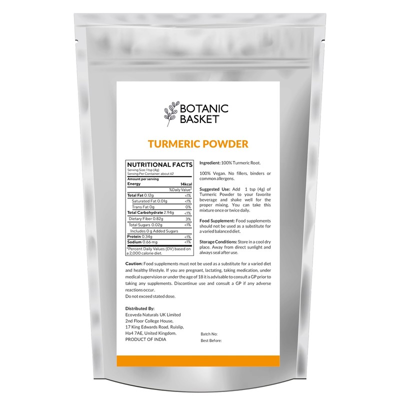 Botanic Basket Turmeric Powder 250 grams, Min 5% Curcumin Content,