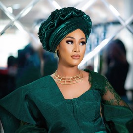 Nigerian headwear African headscarf,Auto Gele headband,hand wrap beaded - made for weddings parties events (Dark Green)