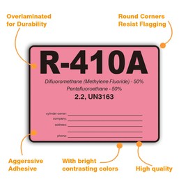 R410A HVAC/R Labels R-410A Color Coded Refrigerant ID Labels Cerification Tag Stickers identifier 20 Pack
