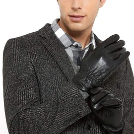 Genuine Leather Gloves for Men Women Black Winter Warm Gloves with Fleece Inside for Cold Weather Outdoor Driving Cycling (Black, L)